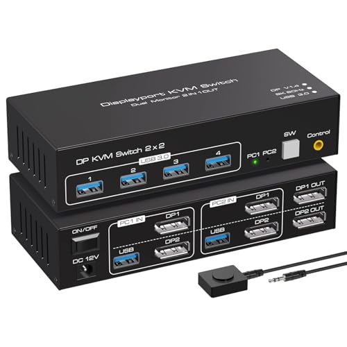 VPFET 4K120Hz Displayport KVM Switch 2 PC 2 Monitore 8K60Hz Dual Monitor
