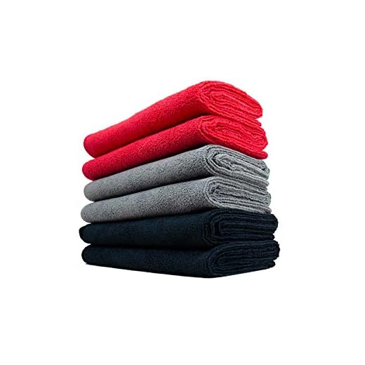 The Rag Company - Car Wash Towel - Professional Microfiber Auto Detailing and Drying Towels, Lint-Free, Streak-Free, Great for General Cleaning, 320gsm, 16in x 27in, Red + Grey + Black (6-Pack)