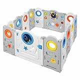 Baby Vivo Laufgitter Laufstall Baby Absperrgitter Krabbelgitter Schutzgitter für Kinder aus Kunststoff mit Tür 12 Elemente - Neo in Weiß