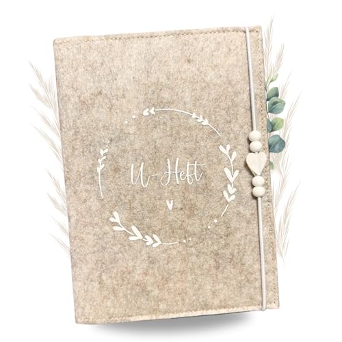 Premium U-Heft und Impfpasshülle aus Filz für Untersuchungsheft - mit Fächer für Ultraschallbild Impfpass Versichertenkarte Stift - Handmade Uheft Schutzhülle Impfpasshülle
