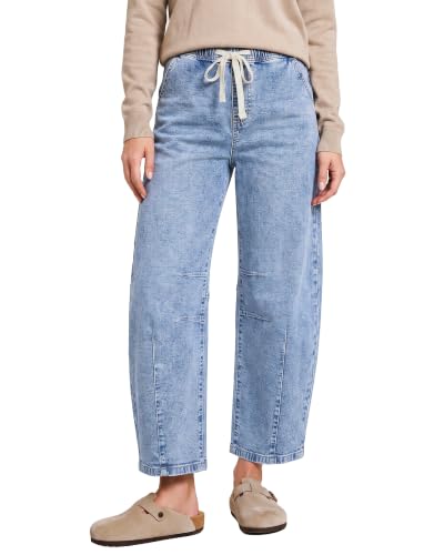 LookbookStore Barrel Pants Elastic Waist Jeans for Women Reef Blue