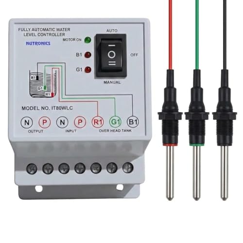 Nutronics® Fully Automatic Water Level Controller and Indicator with 3 Sensors (White, NI80WLC)