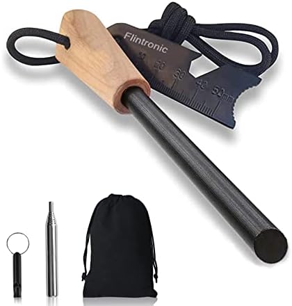 Survival Fire Steel, Flint Striker Steel Fire Starter Kit, Magnesium Ferrocium Rod Firesteel with Scale Scraper & Whistle, Outdoor Emergency Survival Tool for Travelling Camping Hiking