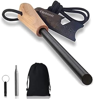 Survival Fire Steel, Flint Striker Steel Fire Starter Kit, Magnesium Ferrocium Rod Firesteel with Scale Scraper & Whistle, Outdoor Emergency Survival Tool for Travelling Camping Hiking