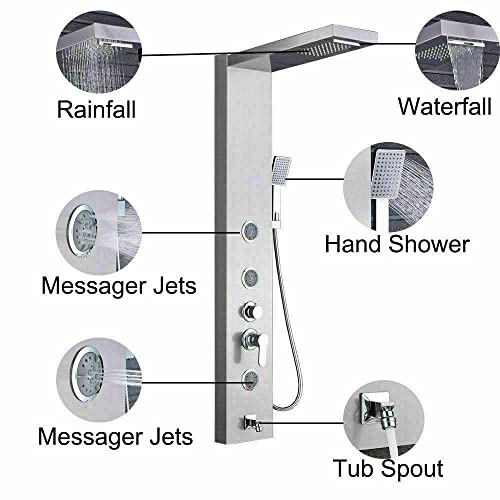 Rain Waterfall Shower Panel Tower Massage Body Jet System Faucet Stainless Steel-Brushed Nickel miniatura 4