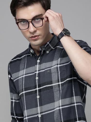 Image of THE BEAR HOUSE Men's Slim Grey Cotton Flannel Shirt