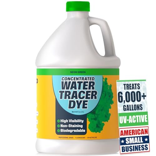 Concentrated Green Water Tracing Dye for Leak Detection – Treats 6,000+ Gallons – Non-Staining UV Dye for Toilets, Pools, Plumbing, Septic, Storm Drains – 68 oz