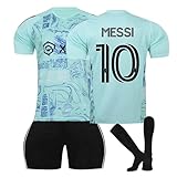 Messi Trikot Miami #10 Messi Trikot Set, 2023/2024 Heimspiel& Auswärtsspiel Fußball Trikot Sporttraining T-Shirts, Shorts und Socks, Schnell Trocknend Fußball Trainingsset Kinder Jungen Herren