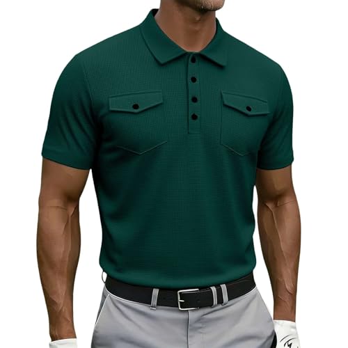 Polo cargo texturé en tricot gaufré haut de gamme à poches à rabat pour homme