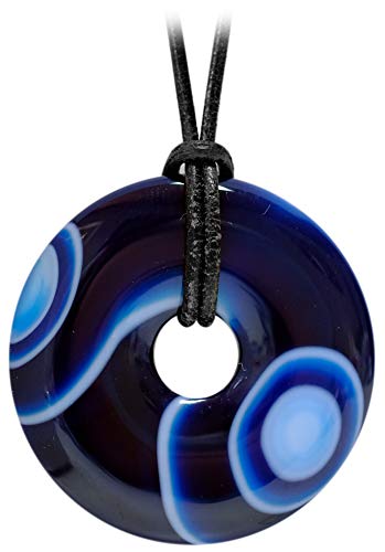 Kaltner Präsente Idée Cadeau - Collier en Cuir pour Hommes et Femmes avec Pendentif en Pierres précieuses en Forme de Donut Agate Bleu (Ø 40 mm)