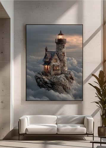 RNXAOPEN 5D Diamond Painting, Casa Faro Pintura de Diamante, Redondo Taladro Completo DIY Diamante Painting, Gemas Artesanía kit de Arte de Mosaico para Principiantes y Regalo 20 x 30 cm PjY1712 4-8