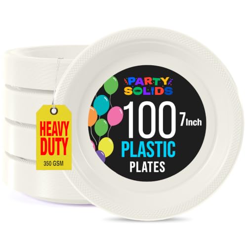 Party Solids 33% Thicker Ivory Plastic Plates 7" Cake Plates 100 Pcs