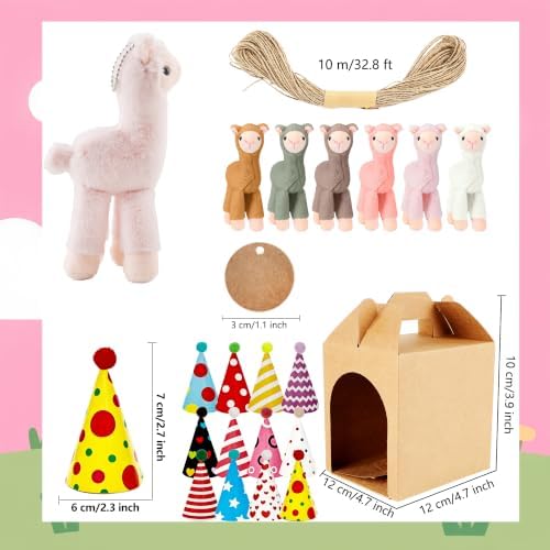 49 Pcs Adopt a Llama Plush Party Supplies Includes 12 Alpaca Stuffed Animals 12 Kraft Paper Boxes 12 Thanks Cards 12 Hats and Hemp Rope for Adopt a Pet Theme Birthday Party Favors — 사진 2