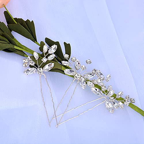 Bridal Hair Accessories, Beusoulover 3Pcs Crystal Wedding Hair Pieces, Handmade Rhinestone Bridal Hair Pin For Women, Girls, Bridesmaids (Silver) #TOP2