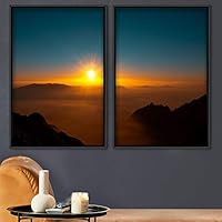 2 Piece Framed Canvas Wall Art Sunset in The Mountains Canvas Prints Home Artwork Decoration for Living Room,Bedroom - 16