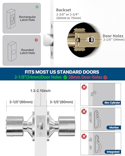Door Knob with Keypad, Door Lock with Code, Keyless Entry Keypad Door Locks with Handle for Front Door Garage Home Apartment, Satin Chrome