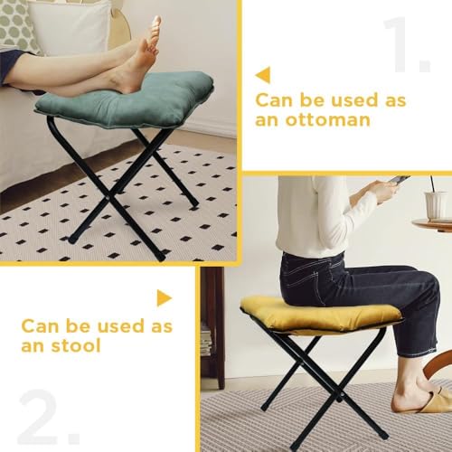 Foldable Ottoman Foot Rest, Foot Stool with Soft Cushion, Compact Lazy Sofa Stool for Living Room Bedroom Office Dorm RV (Green) by Generic - Image 4