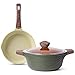 Ilimiti Poêle à Frire antiadhésive 3pcs set 24cm avec Couvercle, Casserole 24cm poeles Induction, Poêle à Omelette Casseroles avec Couvercle(frying pan set)