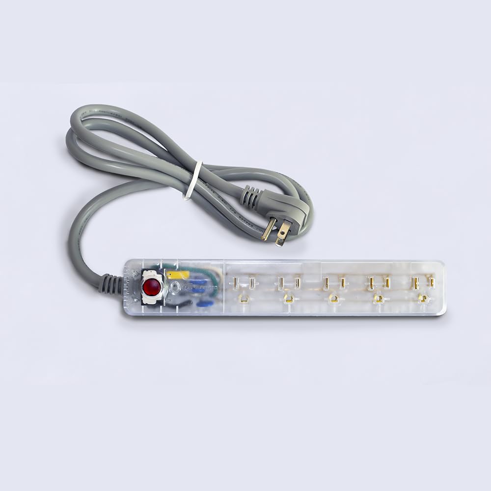 Clamper Power Strip 5-Outlet 4ft Extension Cord, Short Circuit Protection, Surge Protector 1800 Joules, 1875W, for TV, PC, Xbox, PS5 and Other Appliances, Home and Office, iCLAMPER Power 5 Clear