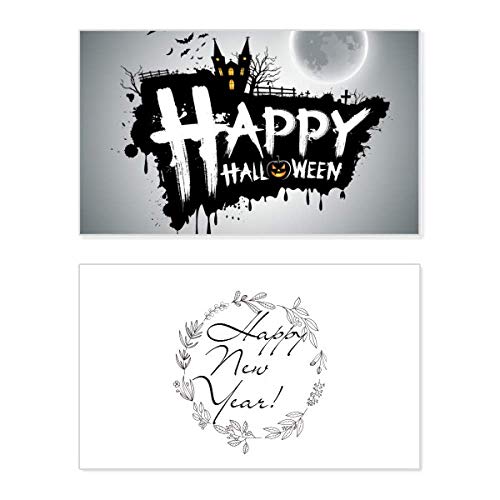 Tarjeta de felicitación de Año Nuevo estilo Halloween con diseño de fantasma conmemorativo