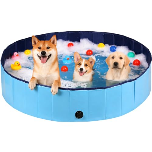 Image of DASBET Foldable Dog Pool Dog Paddling Pool PVC Collapsible Dog Swimming Pool Portable Pet Wading Pool for Dogs, Puppies, Cats Pet Tub for Indoor & Outdoor (160 cm Diameter x 30 cm Height)