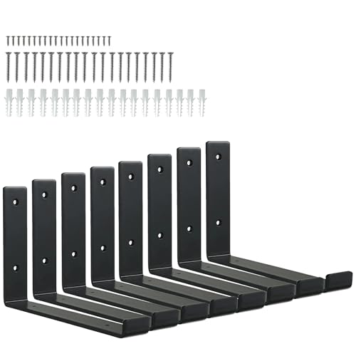 HEART ART Black Shelf Bracket 12 Inch, Shelf Brackets Heavy Duty,L Brackets for Shelves,Floating Shelf Bracket 8 Pack,11.5" L×6" H×1.5" W