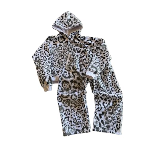 Insarue leopard print Sweatsuits unisex zip up 2 Piece Hoodies Print Sets Oversized Sweatshirt Lounge Sets Fall Outfits (set 1,XL)