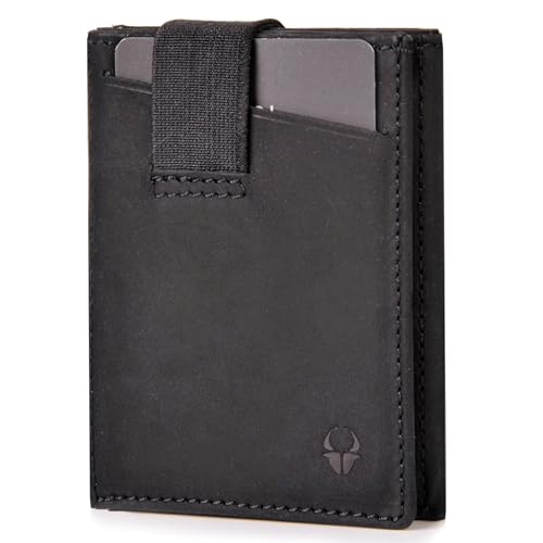DONBOLSO Wallet II Geldbörse Herren - Leder Slim Wallet mit Münzfach - Kartenetui für bis zu 13 Karten - Minimalistische Mini Geldbörse mit RFID-Schutz - Vintage Schwarz