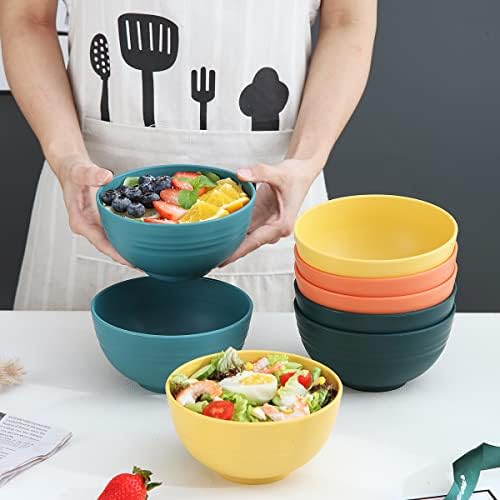 Kyraton 760 ml Plastic Cereal Bowls 8 Pieces, Unbreakable and Reusable Light Weight Bowl for Rice Noodle Soup Snack Salad Fruit BPA Free Dishwasher Safe ( Mutil Color)