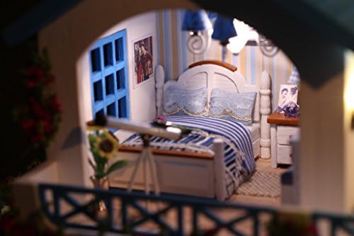 Rylai Architecture Model Building Kits with Furniture LED Music Box Miniature Wooden Dollhouse Blue and White Town Series 3D Puzzle Challenge