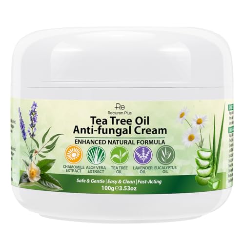 Tea Tree Oil Cream for Fungal-Prone Skin – Suitable for Athlete’s Foot, Jock Itch, Ringworm, Tinea Versicolor & Seborrheic Dermatitis, Hydrating Formula with Aloe Vera, Lavender & Chamomile, 100g
