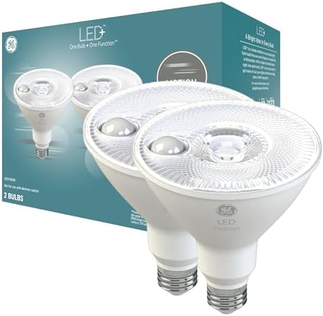 GE LED+ Motion Sensor LED Light Bulbs, 15W, PAR38 Outdoor Security Floodlight, Warm White (2 Pack)