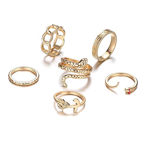 TOFSA 6 Stück Boho Ringe Set Stapelringe Knöchelringe Minimalistische Ringe Gelenkringe Zubehör für Damen und Mädchen,Ringe Set Damen Vintage Dünn Knöchelringe Stapelbares Gelenk Fingerring (Gold) Cover