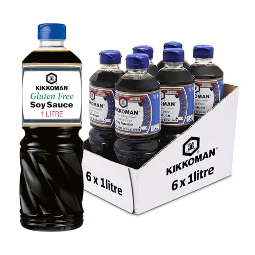 KIKKOMAN Tamari Salsa de soja sin gluten 1000 ml (paquete de 6)