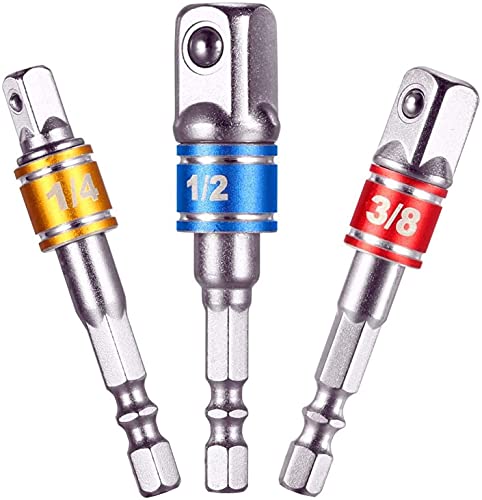 Set Power Hand Tools Driver,3 Pcs 1/4´´, 3/8´´, 1/2´´ Driver Extension Impact Grade Socket Adapter Set,Hex Shank Bit Square Nut Driver Set,for Automotive, Home Repair Tool Kits (1)