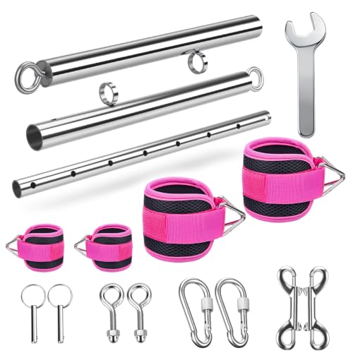 Adjustable Leg Flexibility Trainer - Stainless Steel Stretching Spreader Bar with Cushioned Ankle Straps for Yoga, Dance, Pilates and Athletic Training -Pink&Black by AlatinGlow - Used condition - Image 3