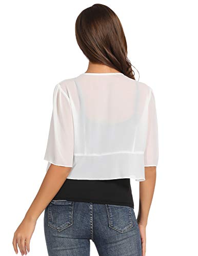 Women's Short Sleeve Shrug Bolero Sheer Open Front Chiffon Shrug Cardigan Lightweight for Summer (2XL,White)