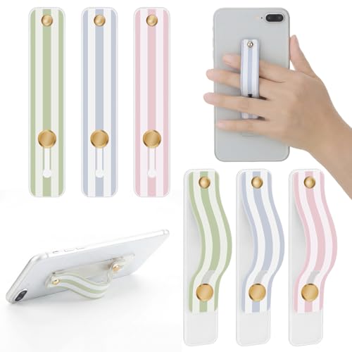Weewooday 6 Pieces Phone Finger Strap Grip,Pink, Green, Blue,Stripe