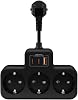 Vetech Current Protected Group Socket Wall Mounted 3x Socket, 2x Type-C, Multi Socket with 1x USB Port Output (Black)