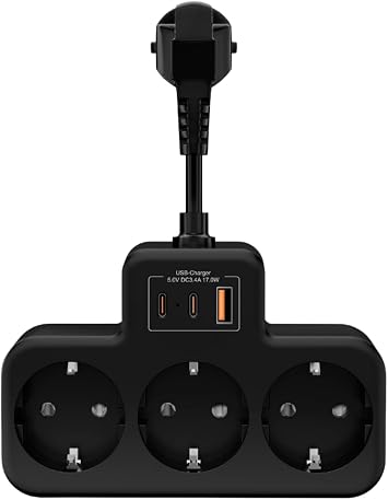 Vetech Current Protected Group Socket Wall Mounted 3x Socket, 2x Type-C, Multi Socket with 1x USB Port Output Black