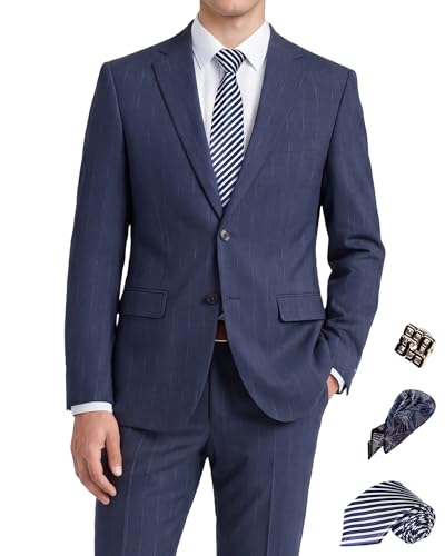 Image of Men’s Slim Fit 2 Piece Suit Set, Stretch & Machine Washable, Single Breasted Business Formal Suit for Office & Wedding Guest