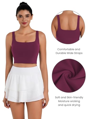 Image of Sunzel Square Neck Longline Sports Bra, Built-in Bra Crop Tank Top | Buttery Soft, Removable Pads, Light to Medium Support, Wide Straight Straps, Yoga, Pilates, Gym, Daily Wear