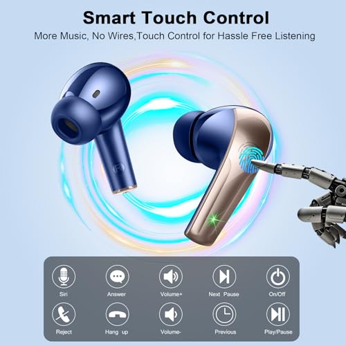 Image of Wireless Earbuds Stereo Sound in Ear Headphones, 47H Playtime, LED Display | Noise Cancelling EarBuds Deep Bass with 4 Mic ENC Clear Calls, Bluetooth 5.4 Headphones, Touch Control, IP7 Waterproof