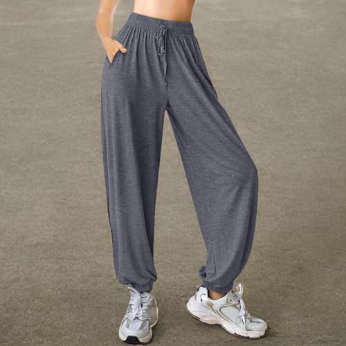ASIMOON Grey Sweatpants for Women with Pockets Lightweight Loose-Fitting Jogger Pants Drawstring Running Workout Harem Pants - Thumbnail 7