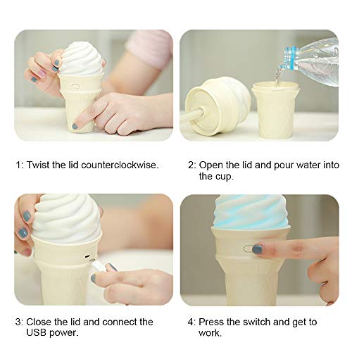 Anself Car Interior Office Umidificador de ar em forma de sorvete Mini criativo USB Night Lamp Umidi