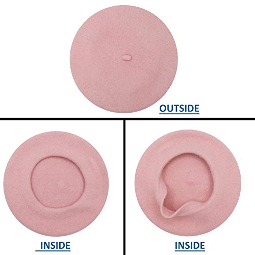 Gllutt Klong Women Wool Beret Hat French Style Solid Color (Pink) - Thumbnail 3