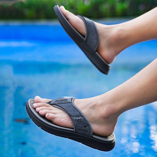 Image of Quickshark Mens Flip Flops Leather Thong Sandals Arch Support Beach Slippers