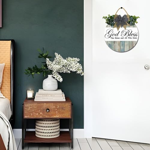 Bless This Home Wooden Front Door Sign - 12 Inch Wreath Decor