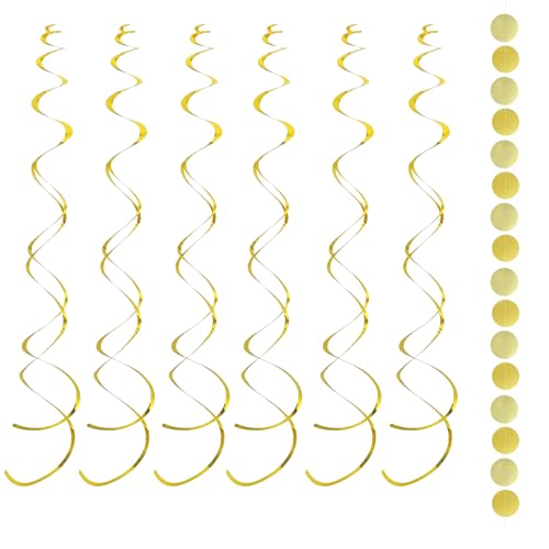 Lot de 30 spirales décoratives dorées - Guirlande à spirales - Crochets de plafond - Double...