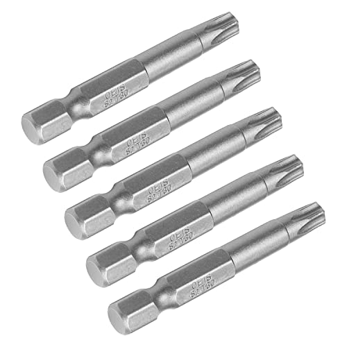 Utoolmart 六角軸ドライバービット 磁気ビット 電動ドライバービット クロスヘッド 梅ボッサム中孔 軸径1/4インチ 全長50mm 先端のサイズT30 5個入り S2合金鋼製 サンドブラスト仕上げ 磁気クドリル ビット ビットセット 延長ビット インパクト工具 穴あけ 木工 掘削工具 電動工具